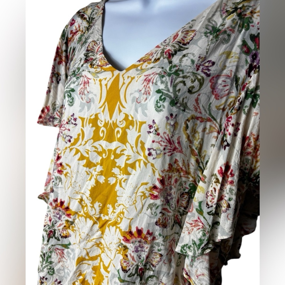 Sundance Arabella Ruffle Sleeve Blouse Womens Size Medium Floral Bohemian Top - Picture 3 of 8